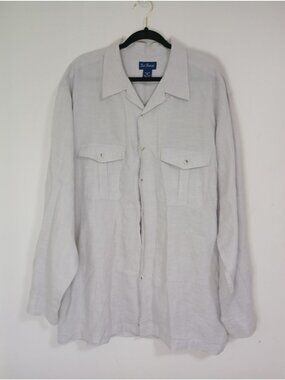 Paul Fredrick Mens Light Gray 100% Linen Long Sleeve Button-Up Shirt XL